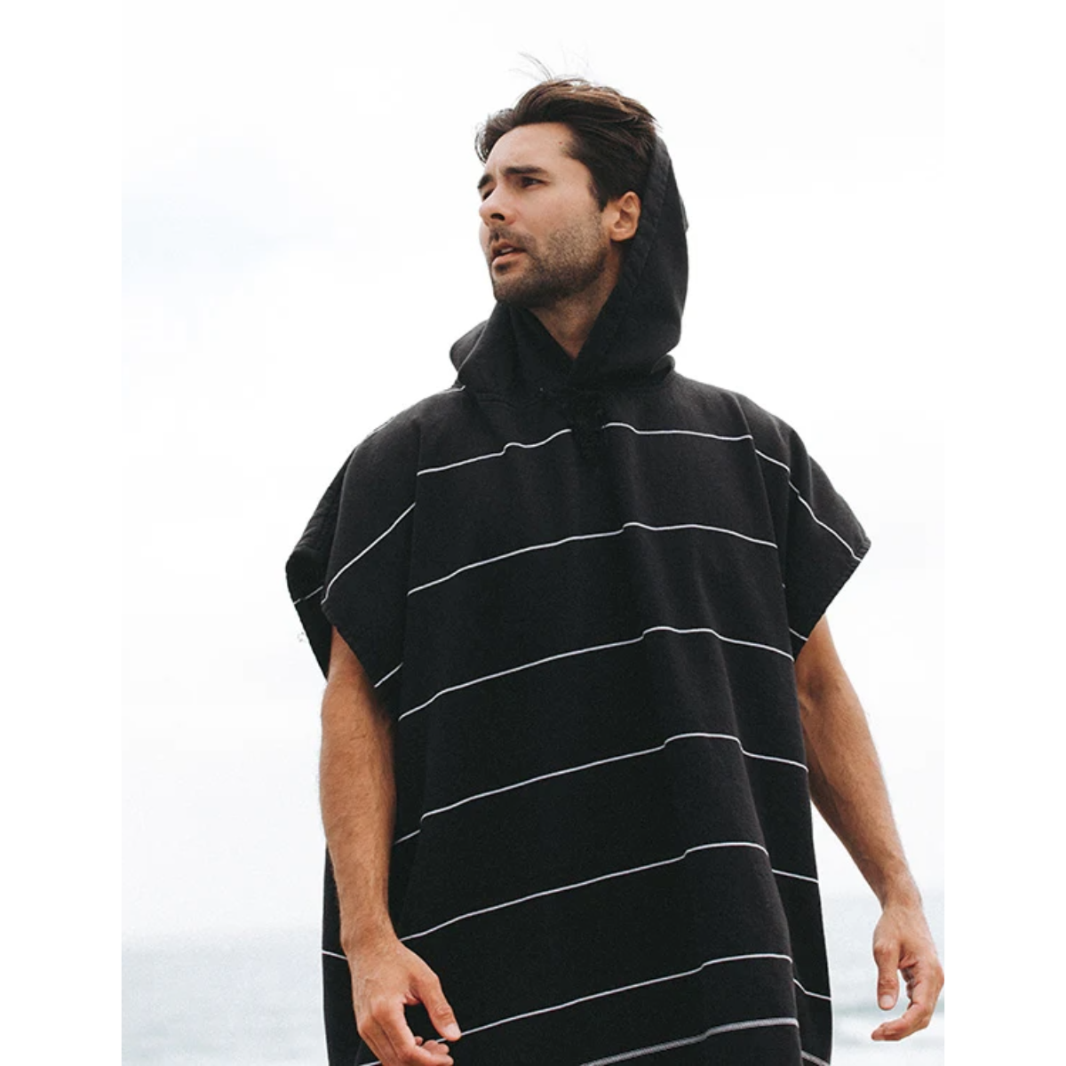 Sand Cloud Classic Stripe Hooded Poncho in Black