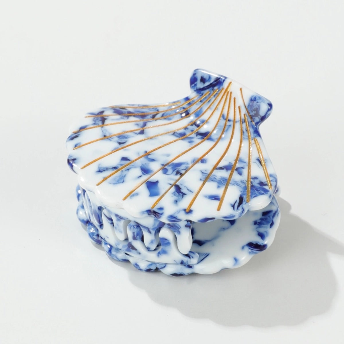Coastal Blue Seashell Gold Painted Seashell Claw Clip