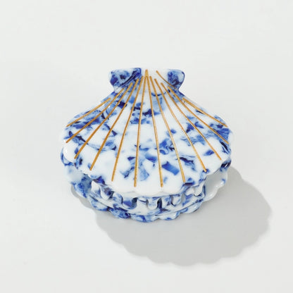 Coastal Blue Seashell Gold Painted Seashell Claw Clip