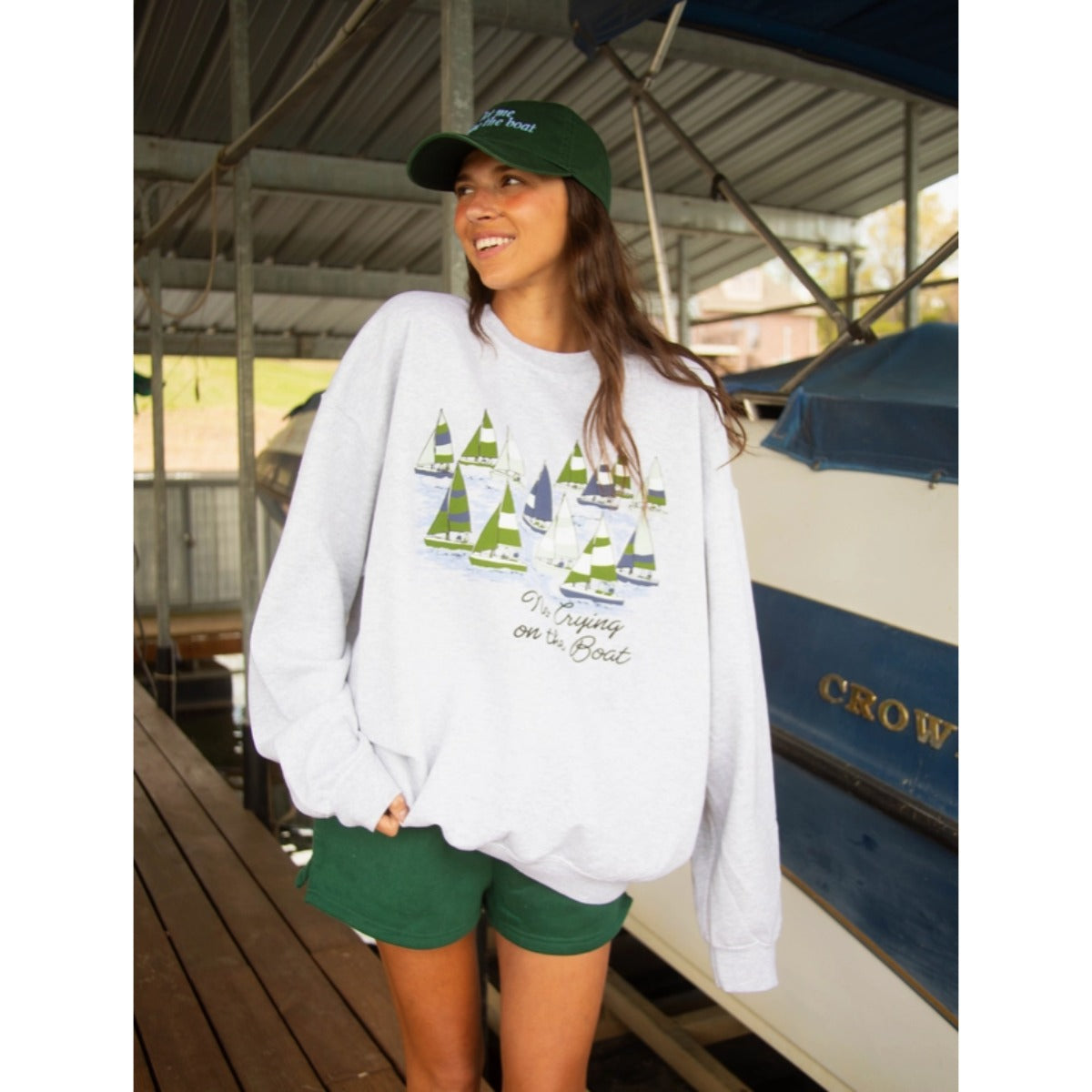 Charlie Southern No Crying On the Boat Sweatshirt in Grey