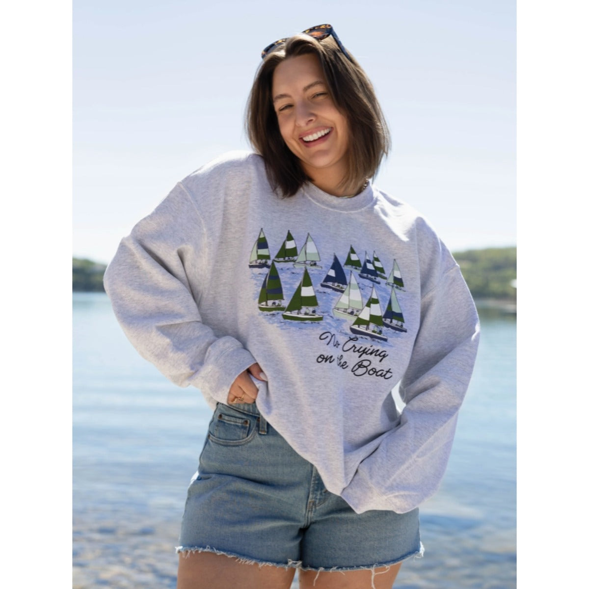 Charlie Southern No Crying On the Boat Sweatshirt in Grey