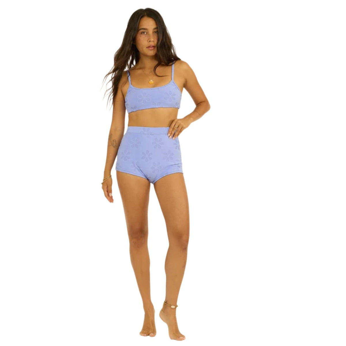 Sisstr Love Struck Terry High Hip Bikini Bottoms in Blissful Blue