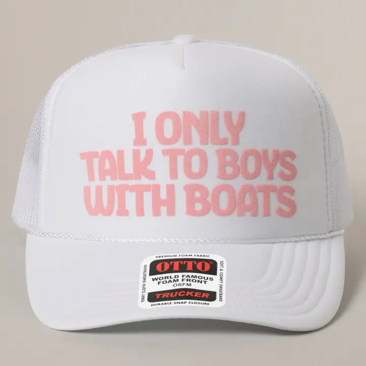 I Only Talk To Boys With Boats Text Mesh Back Cap in White
