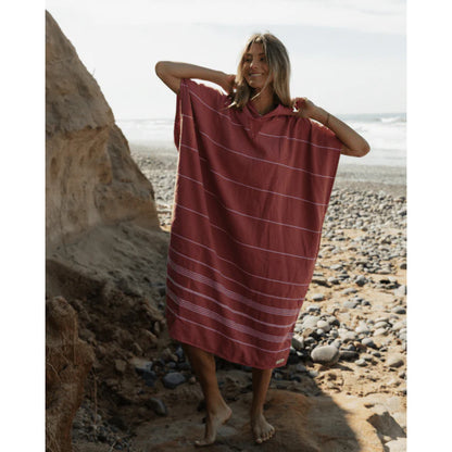 Sand Cloud Classic Stripe Hooded Poncho in Withered Rose