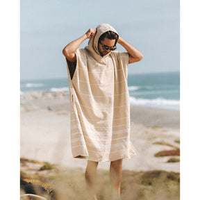 Sand Cloud Classic Border Stripe Poncho in Sand
