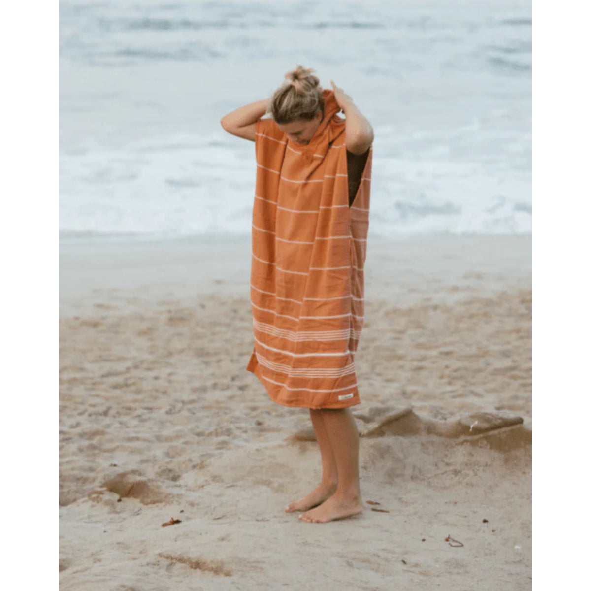 Sand Cloud Classic Stripe Hooded Poncho in Dusty Pink