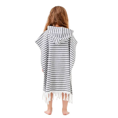 Kikoya Kids Hooded Poncho Changing Towel Terrybacked in Marin in Black Stripe