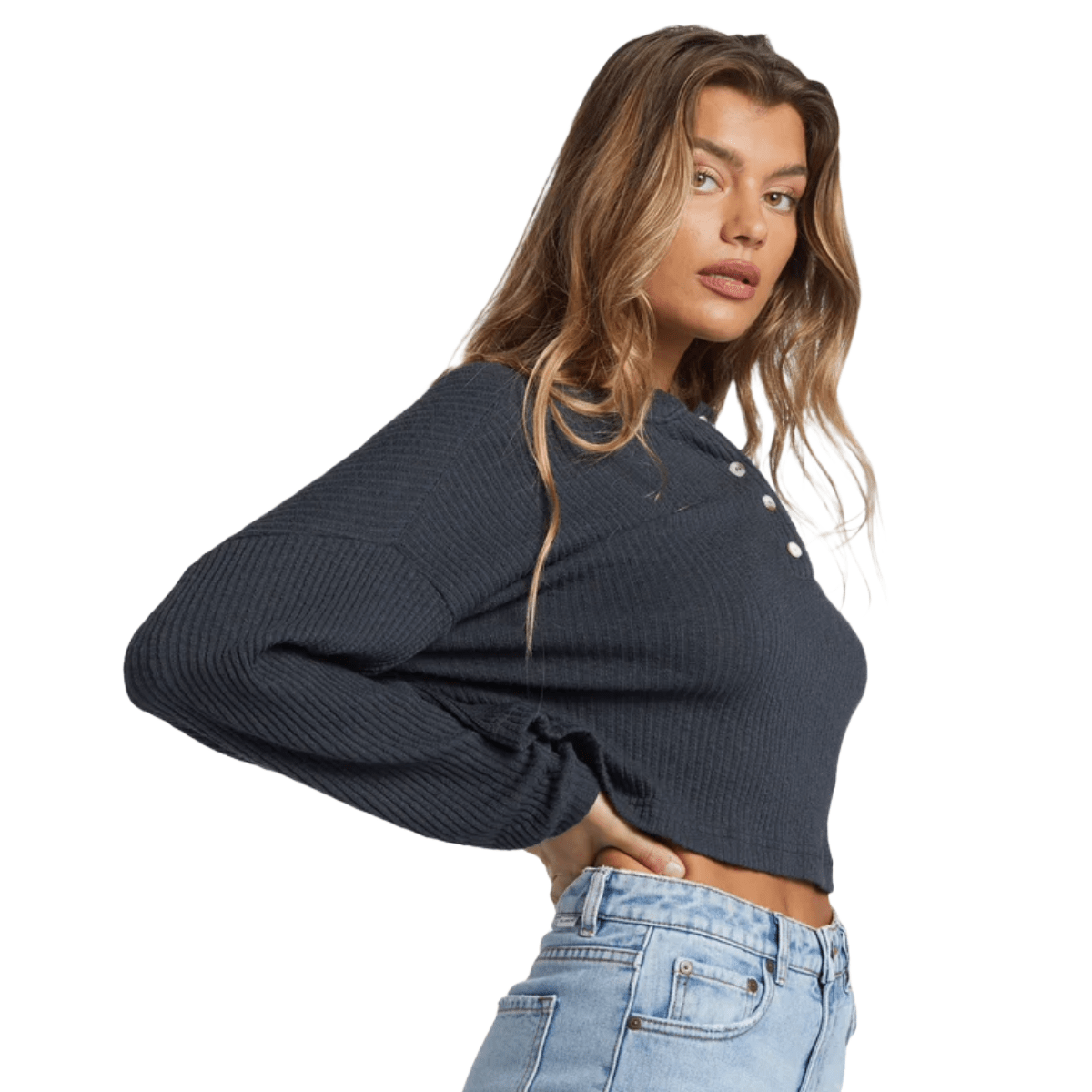Billabong Good Catch Henley in Black Sands - BoardCo