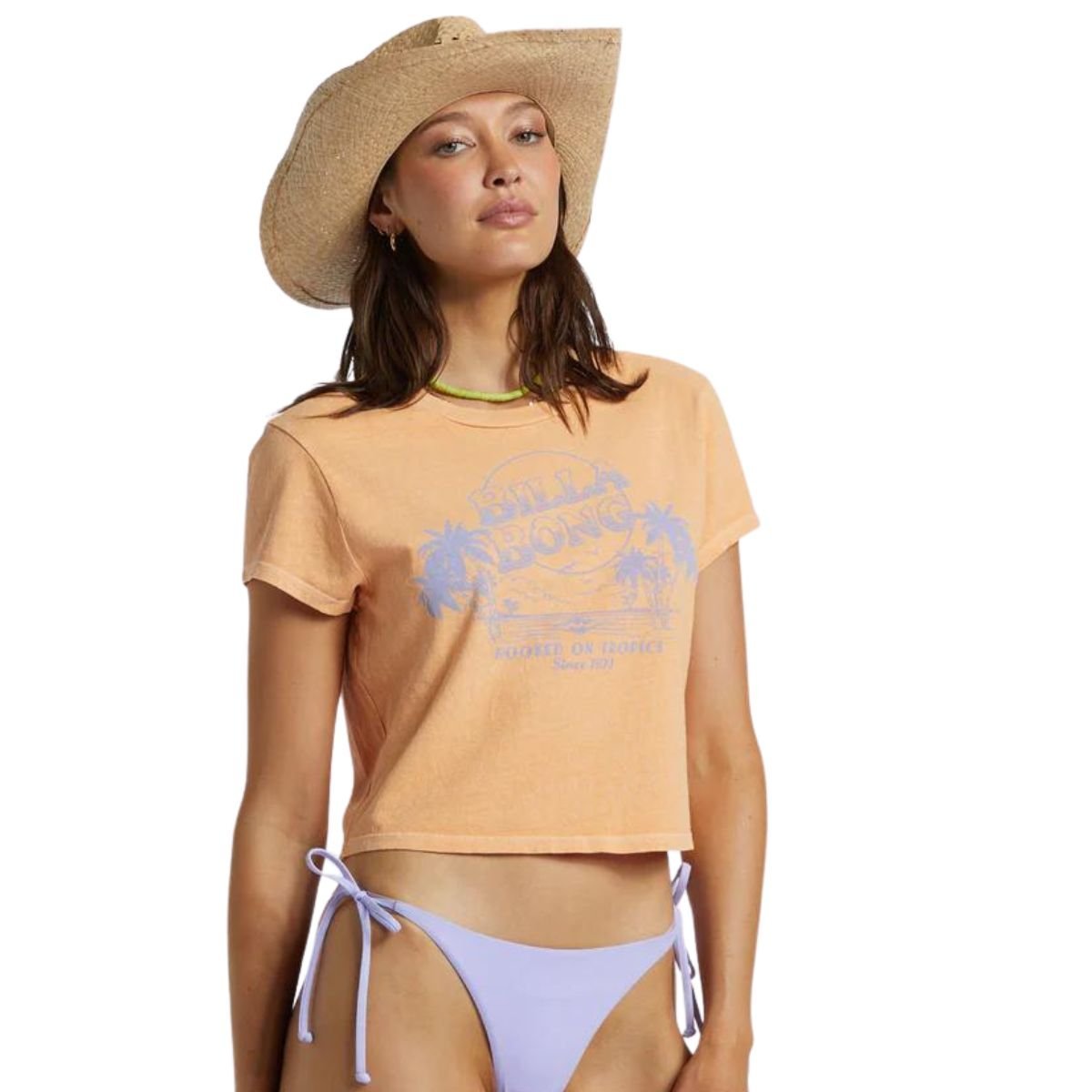 Billabong Hooked On Tropics Cropped Tee in Tangy Peach - BoardCo