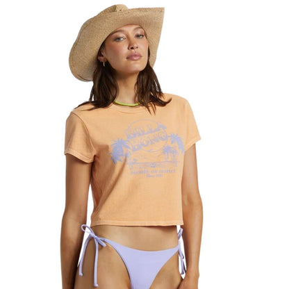 Billabong Hooked On Tropics Cropped Tee in Tangy Peach - BoardCo