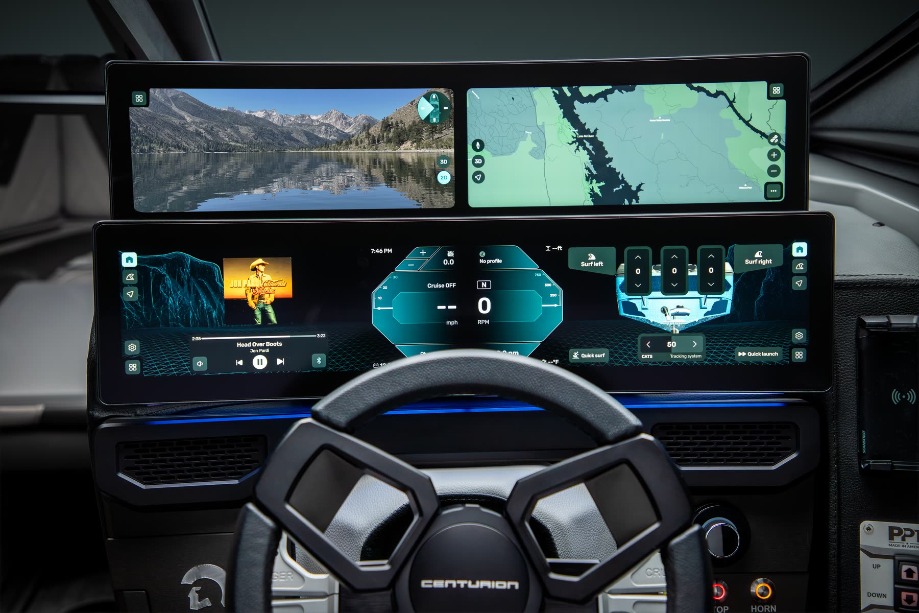 Centurion RS stacked dash and navigation displays