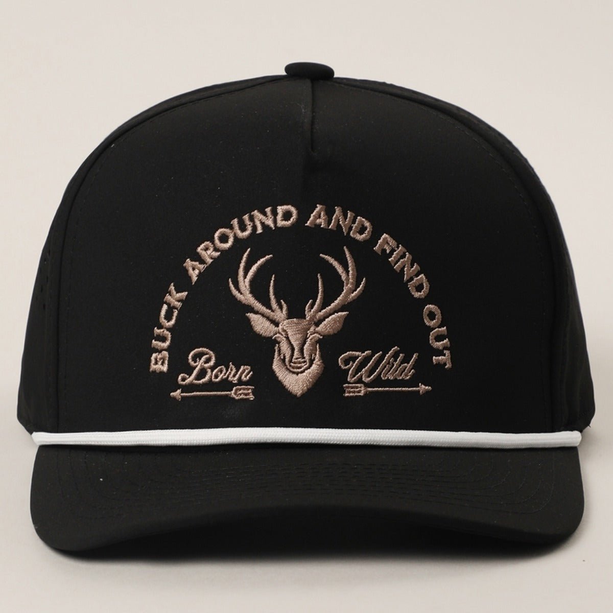 Buck Around and Find Out Embroidered Premium Trucker Hat in Black - BoardCo