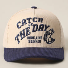 Catch of the Day 3D Embroidered Corduroy Trucker Hat in Navy - BoardCo