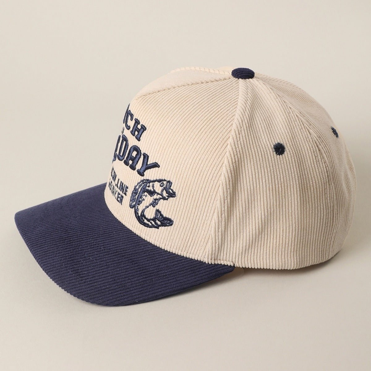 Catch of the Day 3D Embroidered Corduroy Trucker Hat in Navy - BoardCo