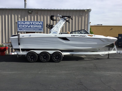 Centurion Fe25 with a DropZone Tower, FCTv3 bimini and Skylon SpringLock board racks - BoardCo