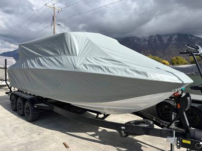 Centurion Ri245 with PPT and Factor bimini Double Up Tower Down Storage Cover - BoardCo