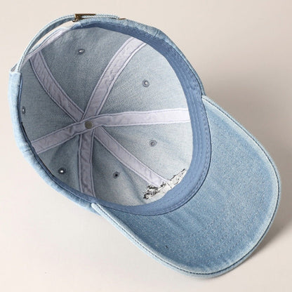 French Bulldog Dog Embroidered Denim Baseball Cap in Light Denim - BoardCo