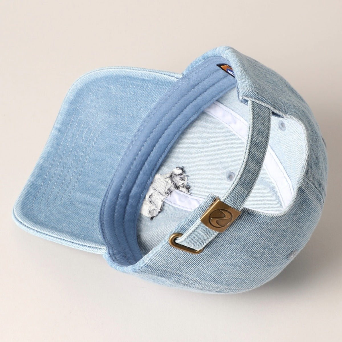 French Bulldog Dog Embroidered Denim Baseball Cap in Light Denim - BoardCo