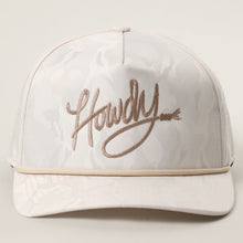 Howdy Embroidered White Camo Rope Strap Trucker Hat in Sand/Beige - BoardCo