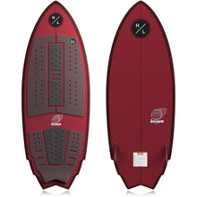 Hyperlite Accelerator Wakesurf Board 2027, burgundy top with gray traction, burgundy underside with black rails and Accelerator logo