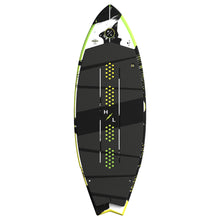 Hyperlite Broadcast Wakesurf Board 2027, black segmented traction with lime yellow perforated center stripe and white circular HL nose logo