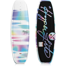 Hyperlite Divine Jr Wakeboard 2027, white top with pastel stripes and black underside with pastel Hyperlite script