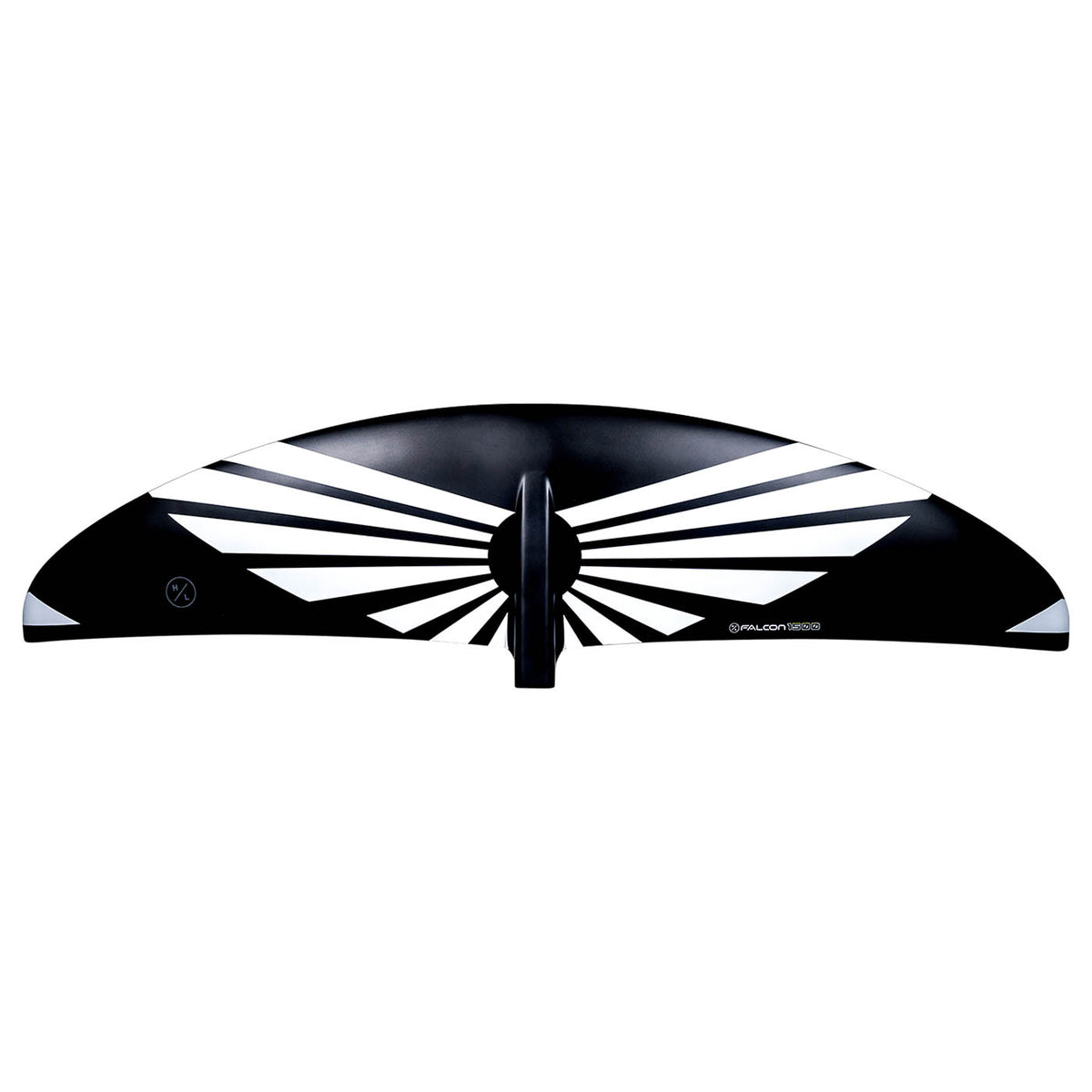 Hyperlite Falcon 1200 Front Wake Foil Wing 2027, black upper surface with white geometric stripes and two-hole mounting interface