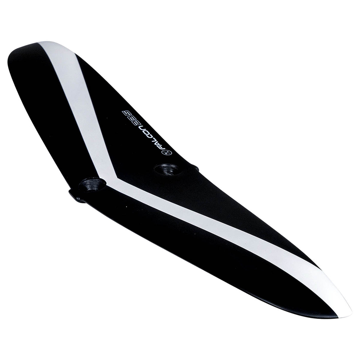 Hyperlite Falcon 235 Rear Wake Foil Wing 2027, black wing with white stripes in an angled view