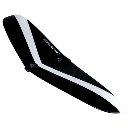Hyperlite Falcon 235 Rear Wake Foil Wing 2027, black wing with white stripes in an angled view