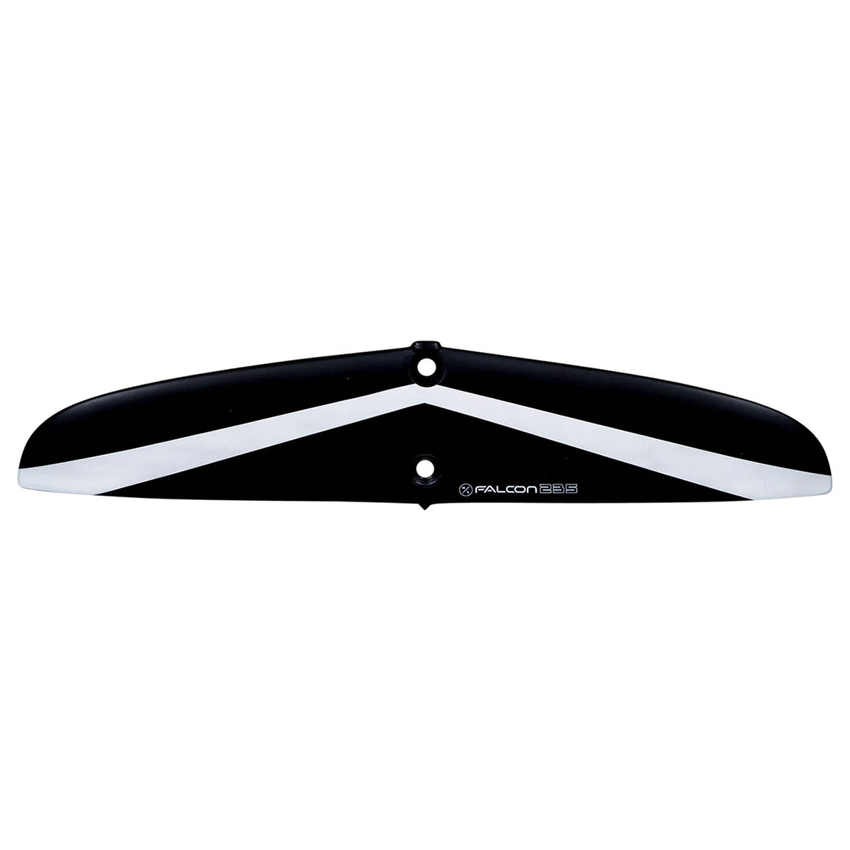Hyperlite Falcon 235 Rear Wake Foil Wing 2027, black wing with white stripes viewed from above