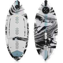 Hyperlite Hi-Fi Wakesurf Board 2027, black-and-white marbled top and underside with pale blue stripes and white traction