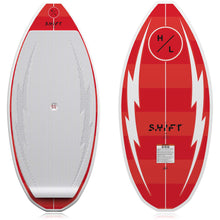 Hyperlite Shift Wakesurf Board 2027, red top and underside with white lightning stripes, white traction and black HL logos