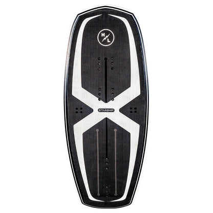 Hyperlite Starship Wake Foil Board 2027, black corduroy traction, white X graphic, circular HL nose logo and strap inserts