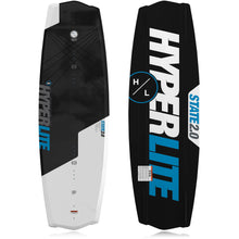 Hyperlite State Jr Wakeboard 2027, black and white top with blue accents and lettering underneath