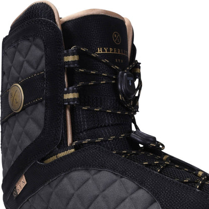 Hyperlite Syn Wakeboard Bindings 2027, charcoal quilted cuff, gold logo and lace closure detail