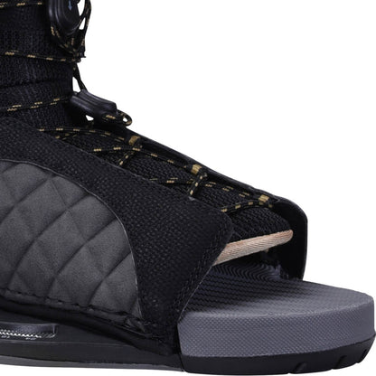 Hyperlite Syn Wakeboard Bindings 2027, quilted charcoal forefoot, open toe and gray footbed/platform detail