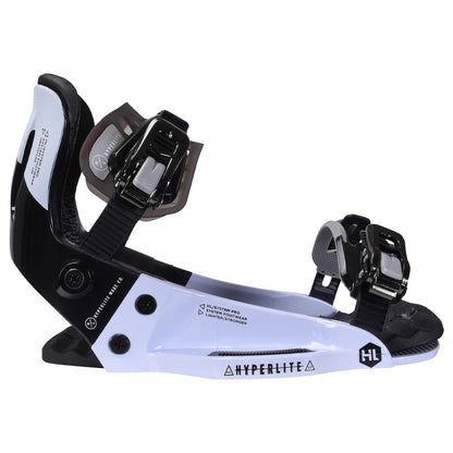 Hyperlite System Pro Wakeboard Bindings 2027, white chassis, black highback, silver buckles and open footpad