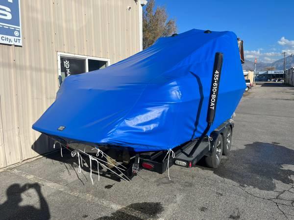 Malibu 247 with Illusion G3 tower and factory bimini Double Up Storage Cover - BoardCo