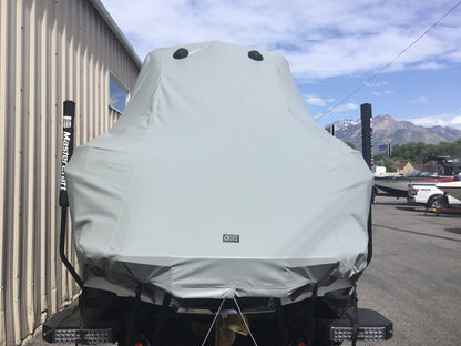MasterCraft X24 with ZFT8 - ZFT10 tower and factory bimini Double Up Storage Cover - BoardCo