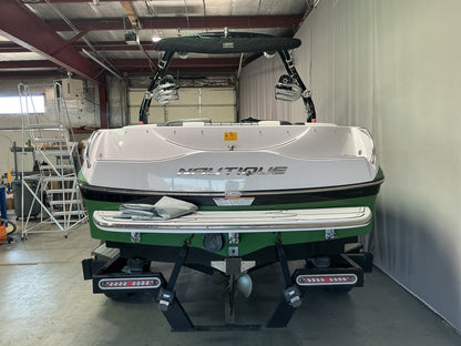 Nautique 210 with FCT - 3 Tower and Sewlong Bimini Double Up Storage Cover - BoardCo