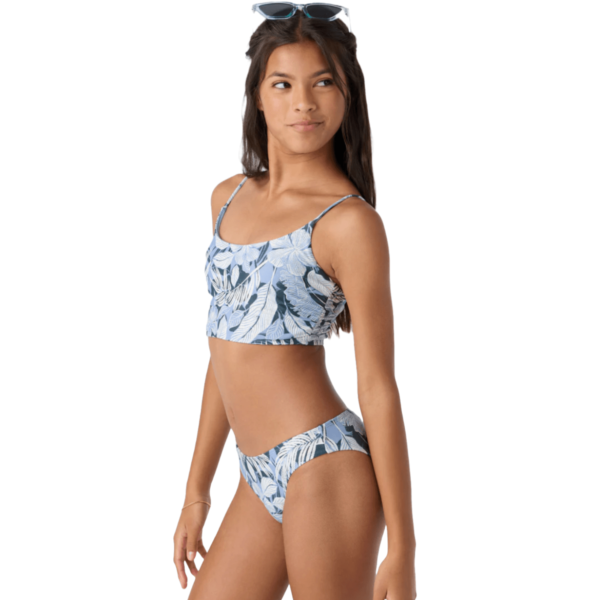 O'Neill Girls Palmetto Tropical Ruched Longline Bikini Set in Multicolor - BoardCo