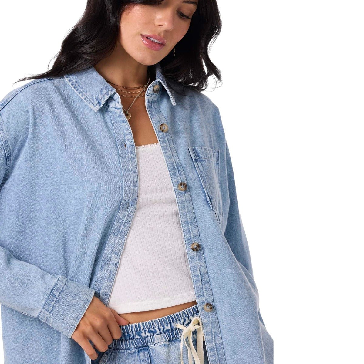 O'Neill Sevie Denim Shacket in Drifter 2 - BoardCo
