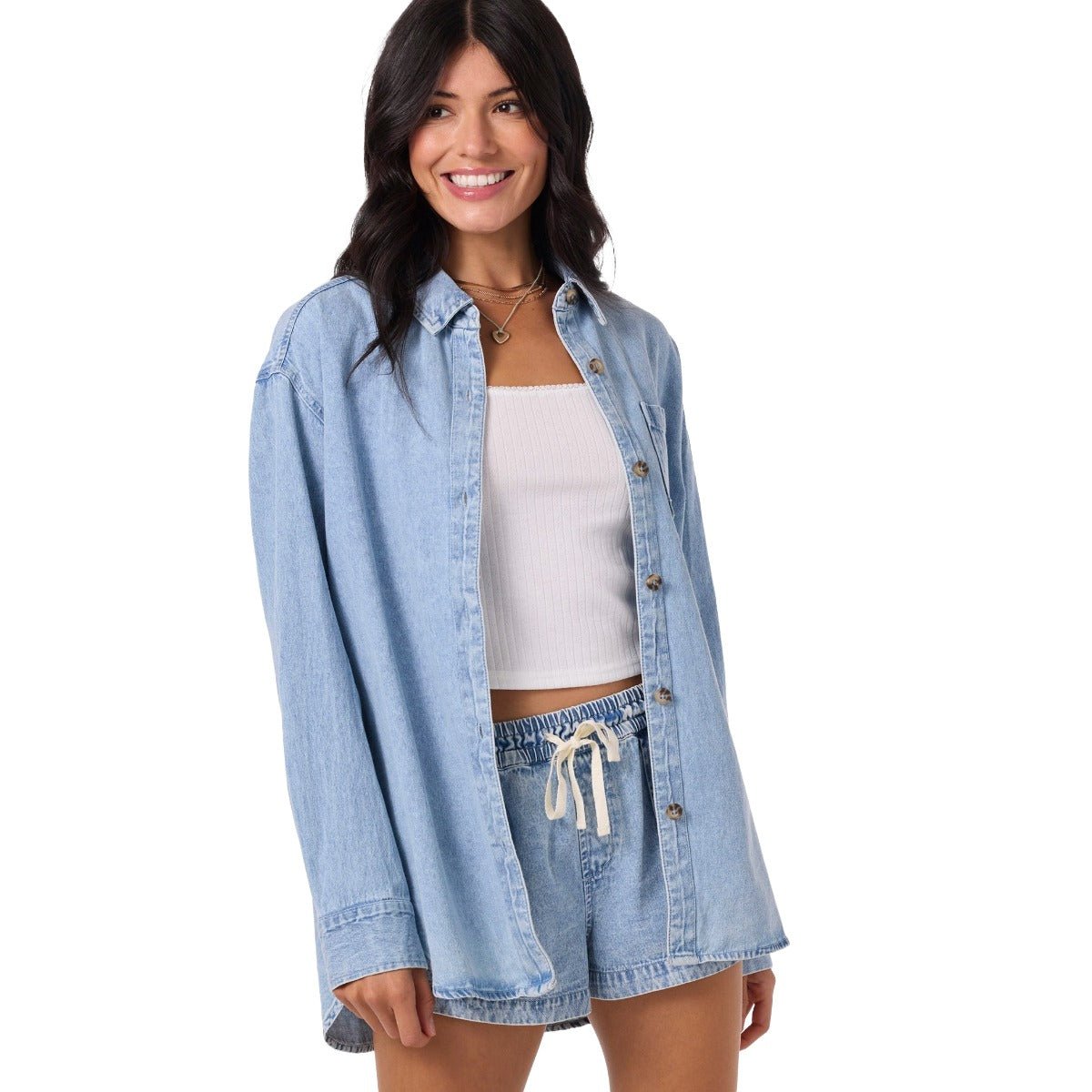 O'Neill Sevie Denim Shacket in Drifter 2 - BoardCo