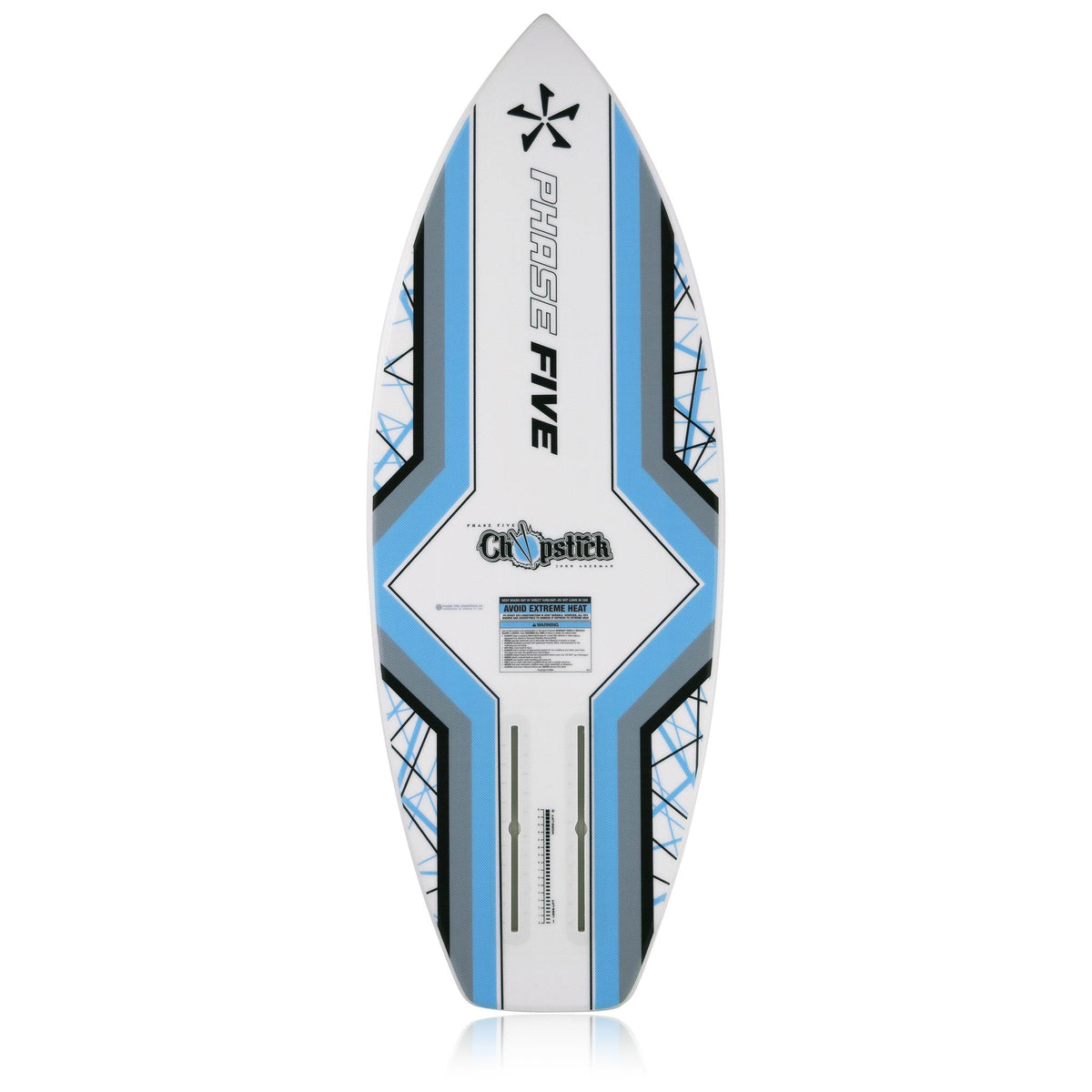 Phase 5 Chopstick Wake Foil Board 2027 – complete bottom view on white