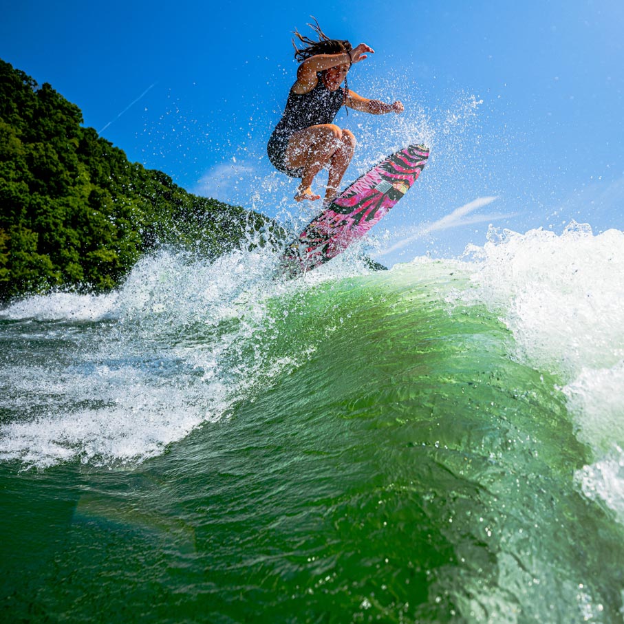 Phase 5 Diamond LUV Wakesurf Board 2027 – rider turning on the wave