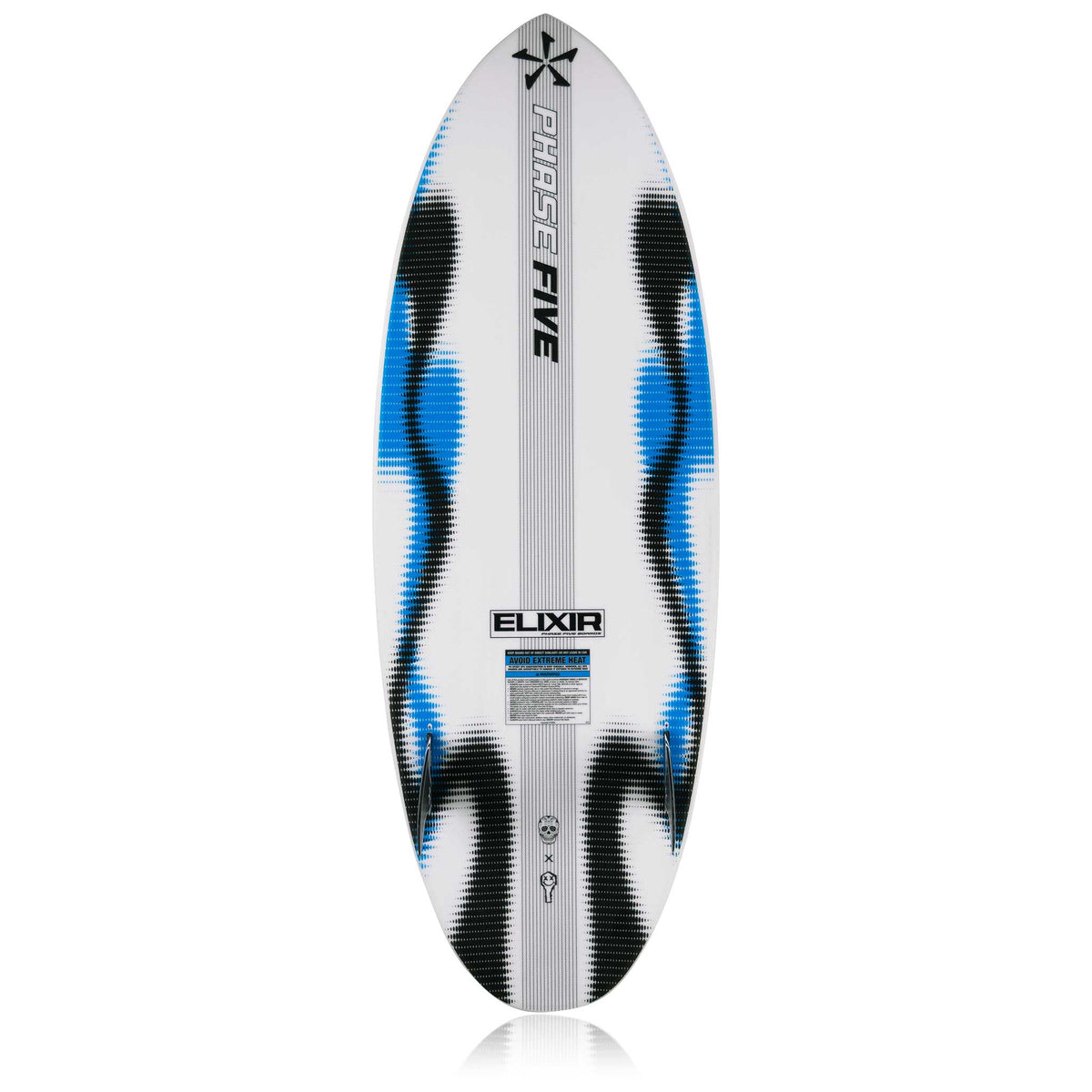 Phase 5 Elixir Wakesurf Board 2027 – complete bottom view on white