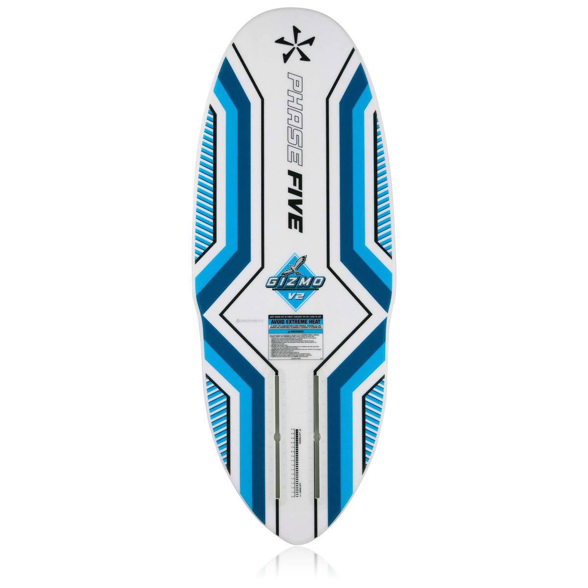 Phase 5 Gizmo V2 Wake Foil Board 2027 – complete bottom view on white