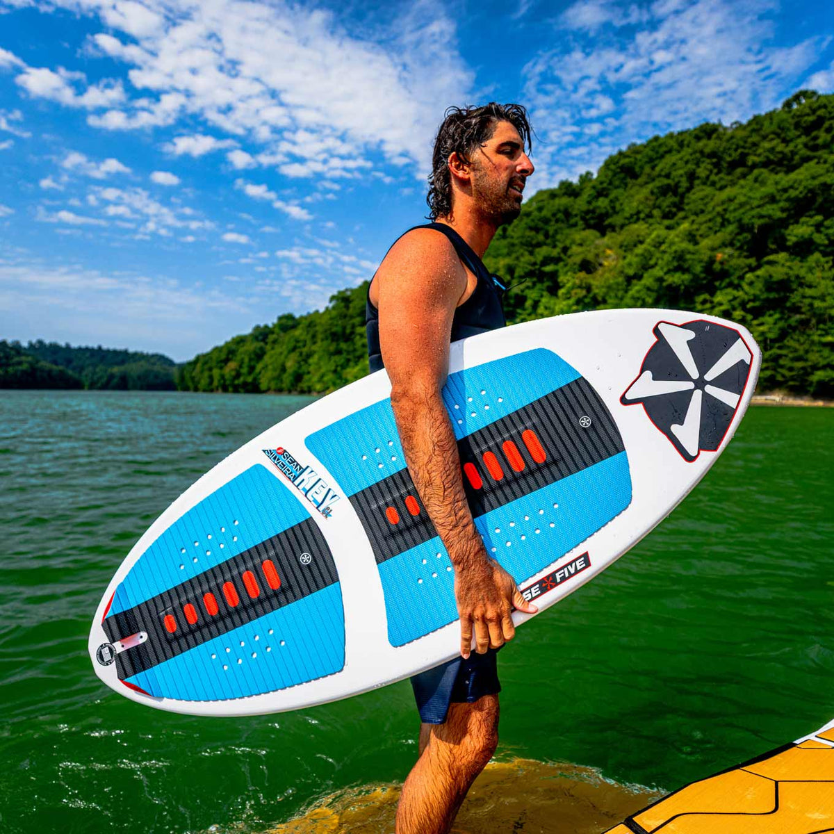 Phase 5 Key CL Wakesurf Board 2027 – board and rider outdoors