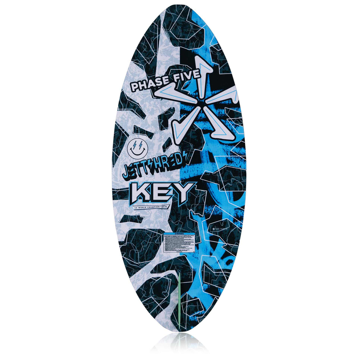 Phase 5 Key Jett Shreds Wakesurf Board 2027 – complete bottom view on white