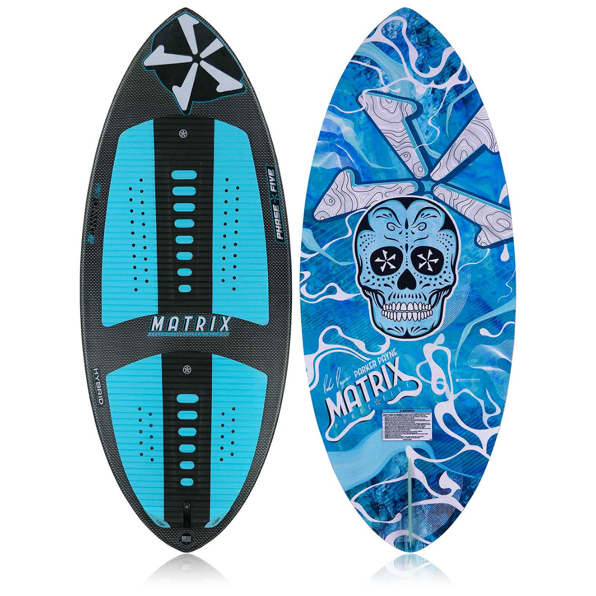 Phase 5 Matrix Payne Pro Wakesurf Board 2027 – deck and bottom views on white